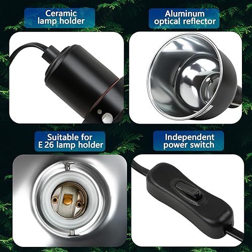 Miniatura 5 de Lámpara de luz de reptil, lámpara de calor de cúpula poco profunda de reflexión óptica de 5.5 pulgadas, lámpara de calor UVB para terrarios de