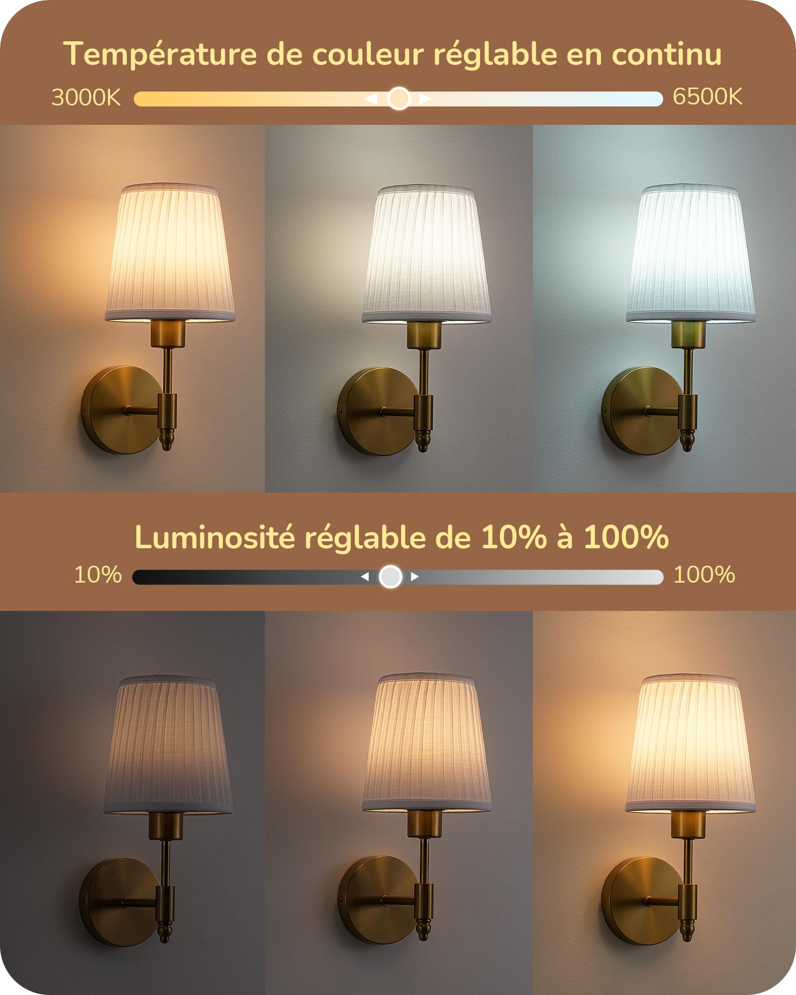 EDISHINE Applique Murale Rechargeable avec Télécommande, 12 RGB, Dorée