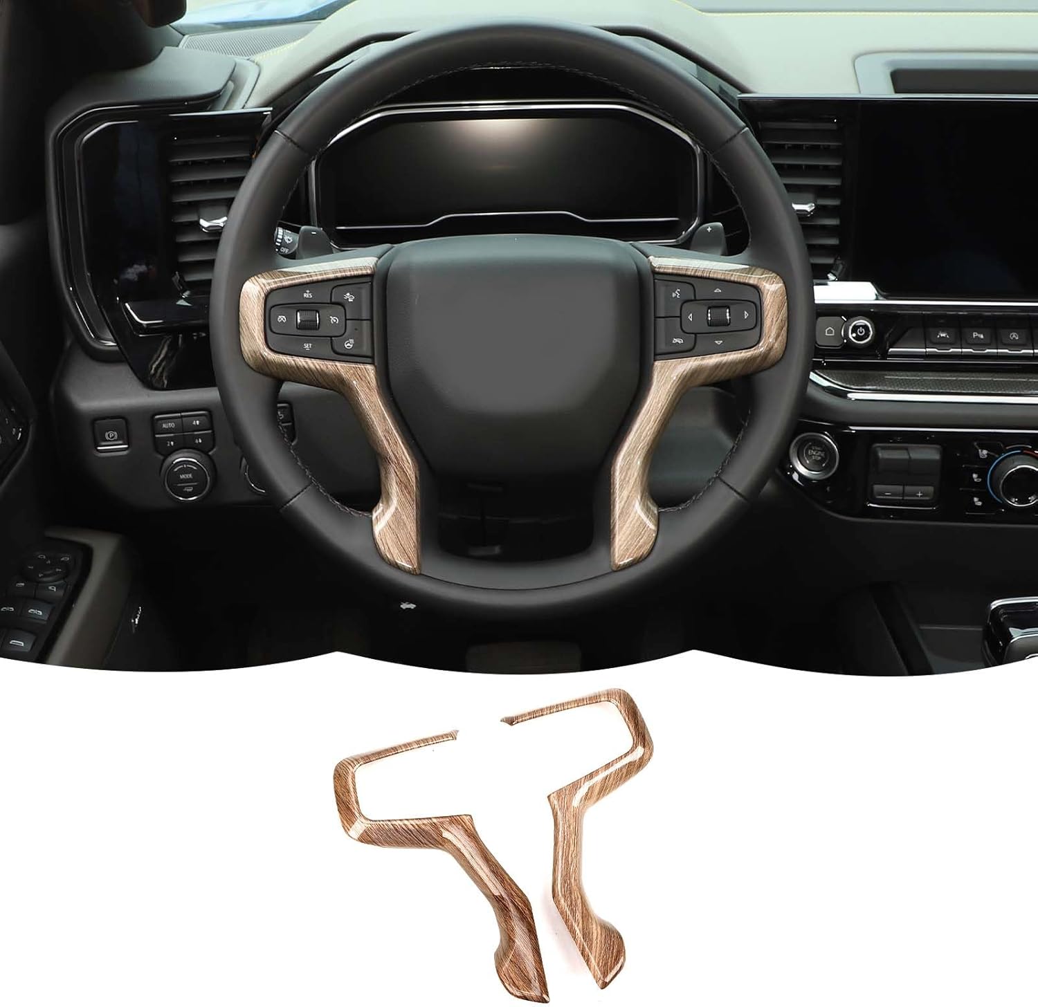 Steering Wheel Trim Cover Decoration Kit Interior Accessories for Chevrolet Silverado 2019-2023,for Chevrolet Tahoe 2021-2023,for Suburban SUV 2020-2023,Wood grain