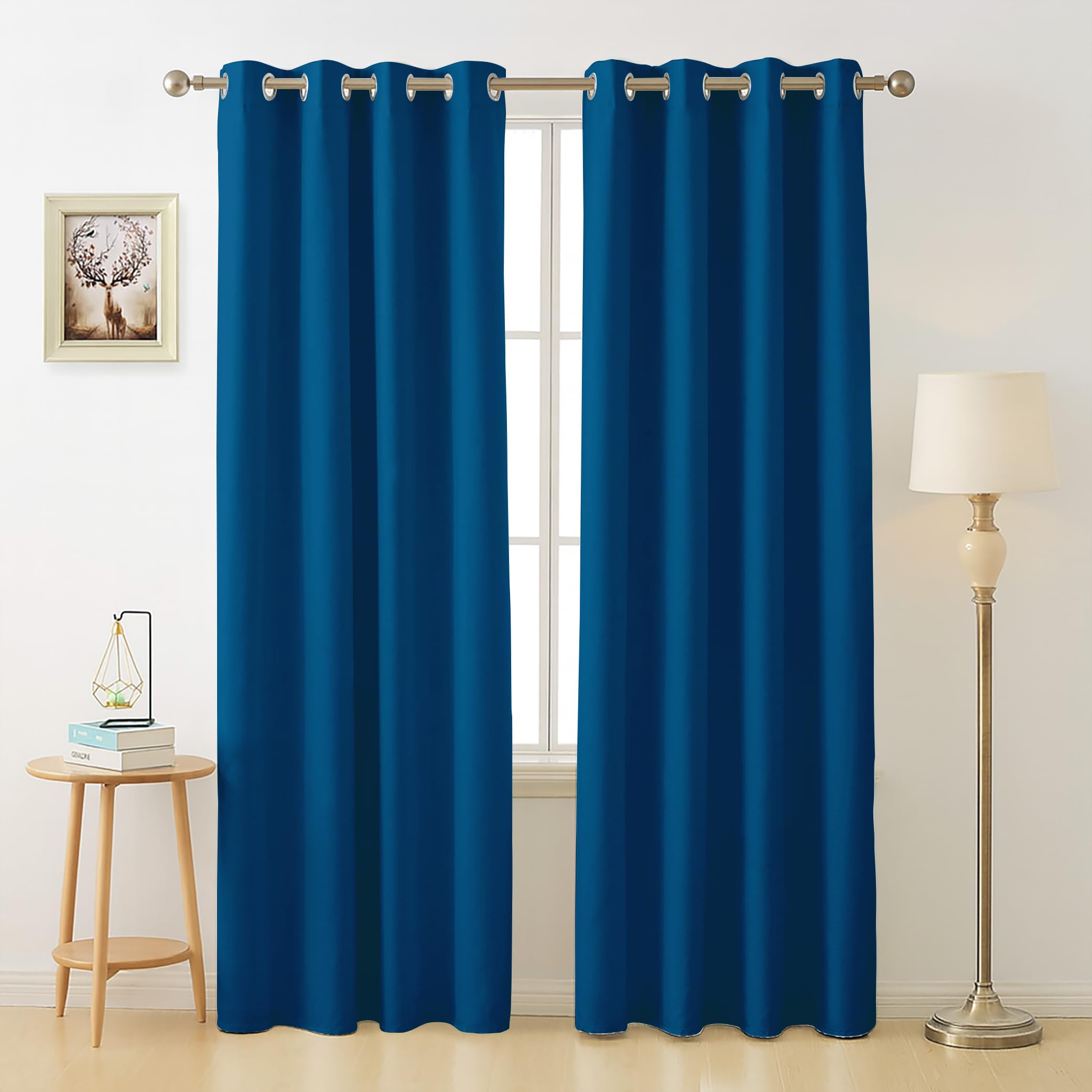 Cloth Fusion Blackout Curtains, Royal Blue, Door 7 ft, Set of 2 | 3-Layer Triple Weave, Up to 90% Light Block, Thermal Insulated, Premium Steel Grommets, Set of 2