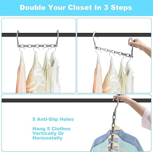 Miniatura 5 de DUCOO 10 piezas de perchas que ahorran espacio, perchas mágicas de 5 agujeros - Perchero de plástico resistente, organizadores de armario para