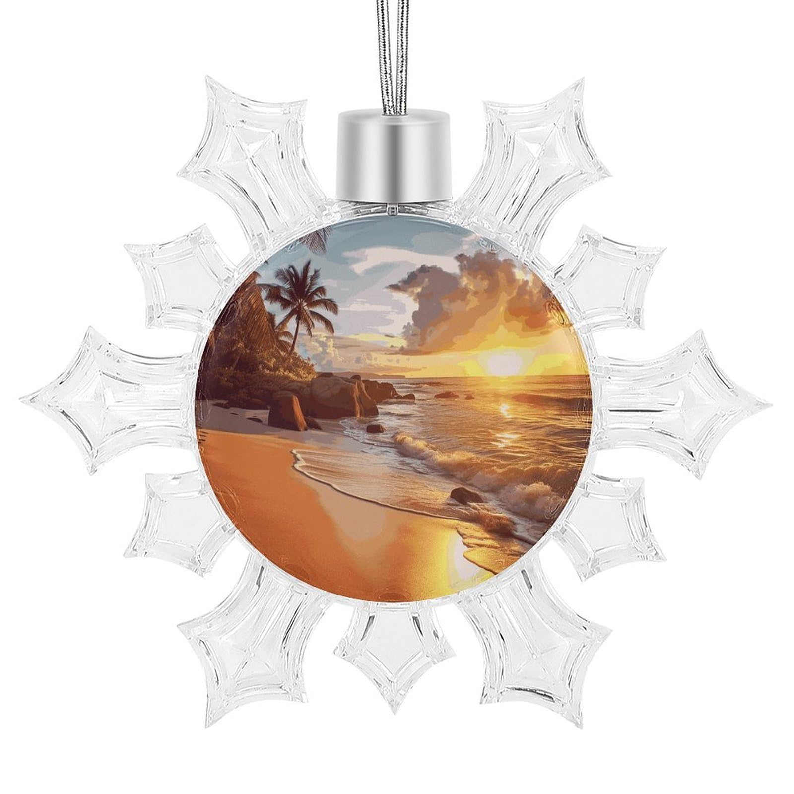 Tropical Beach at Sunset Snowflake Decorations,Christmas Decorations，Christmas Indoor Winter Wonderland Decor，Hanging Ornaments for Xmas Tree Winter New Year Party Supplies