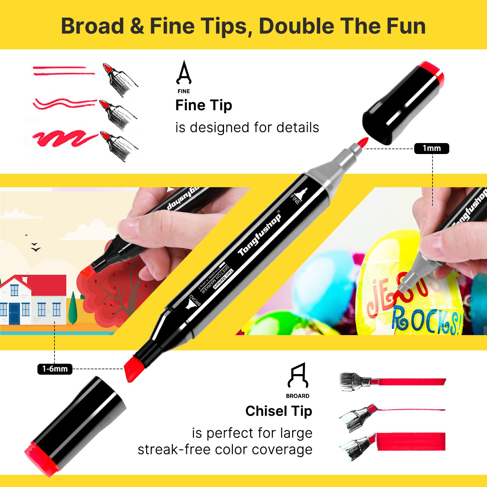 TongfuShop 100 kleurmarkers, alcoholmarkers, dubbele punt