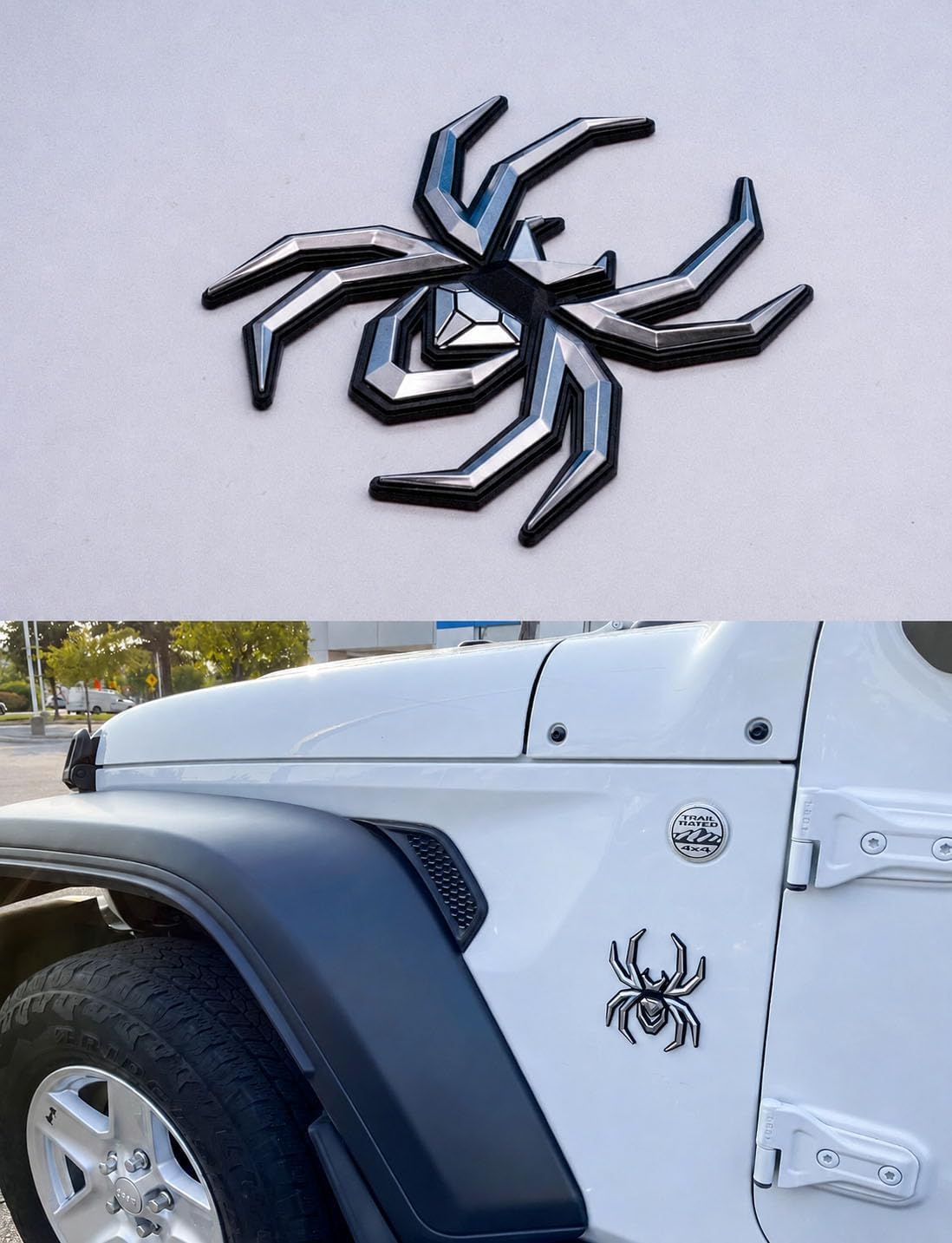 1Pc Custom Spider Emblem Left Right Car Badge for Universal Car Body Motorcycle SUV Widow Door Edition Decoration (Chrome)