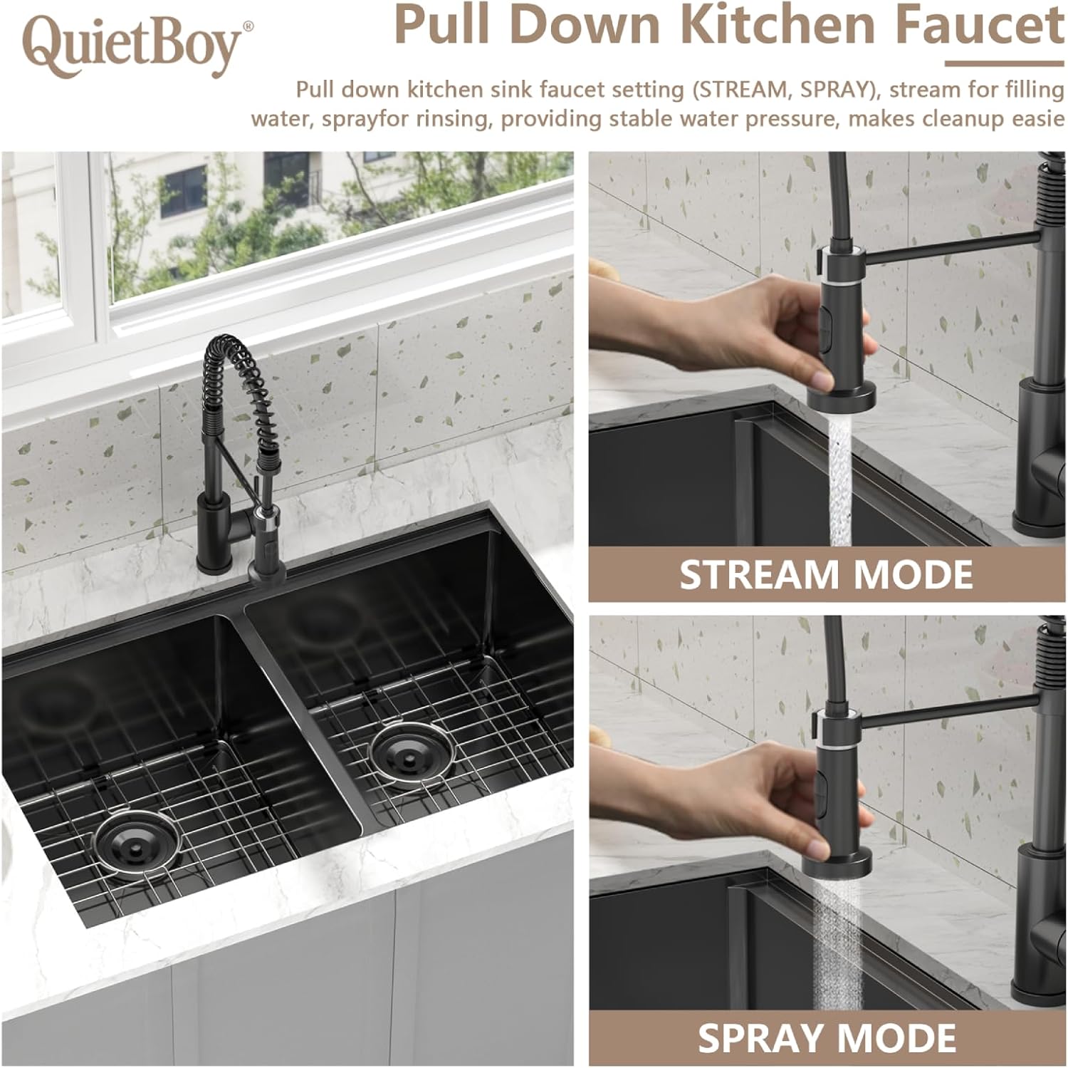 Black Double Bowl Kitchen Sink: Modern Stainless Steel Drop In 8.625” Deep Workstation 50/50 with Accessories, 30x18 for Home Kitchen & Remodel (Black, 3018D)