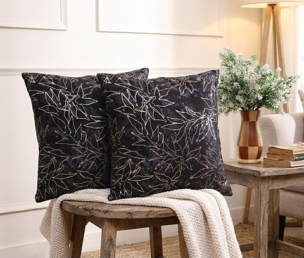 Chenille Soft Velvet-Feel Textured Cushion Covers Set of 2 | 18x18 Inches | for Couch, Bed, Living Room, Home, Office & Lounge Decor | Black-image-47