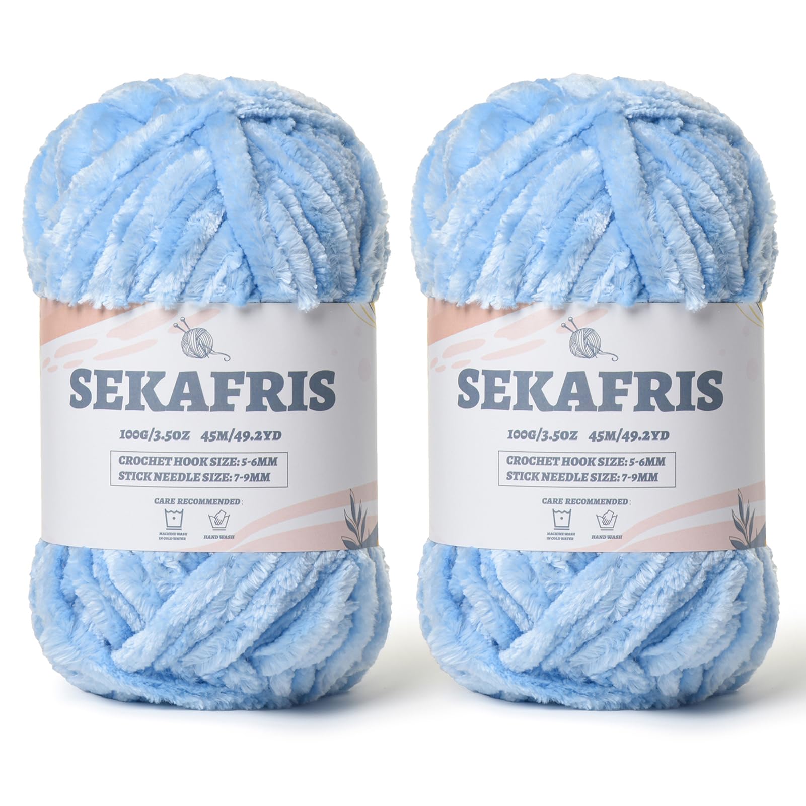 Chenille Velvet Soft Yarn Azure 2 Pack