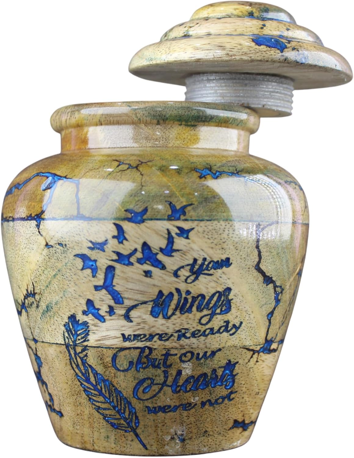 Wooden Cremation Urns for Human Ashes Adult, Urn for Ashes for Pets Ashes Urn for Dog, Decorative Urns - Burial and Funeral Urn (Angle Wings, Medium - 80 lbs)