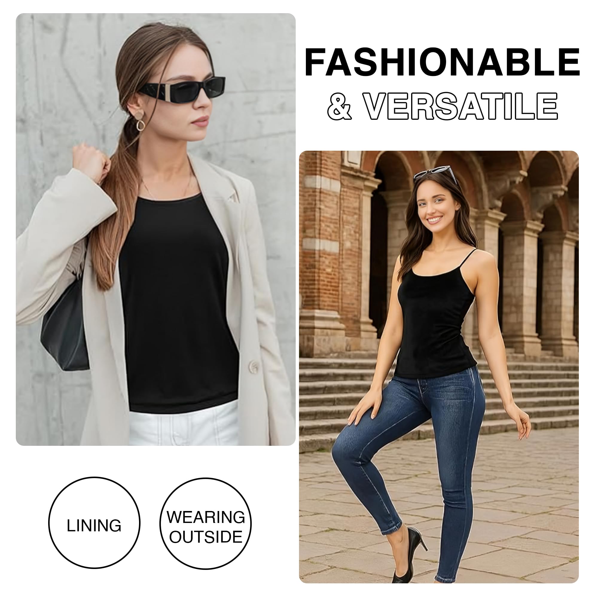 Fshway Thermal Spaghetti Tank Top Warmer for Women, Fleece Lined Soft Women Underwear Thermal Vest, Stretchable, Thicken Plus Velvet Stretchy Slim-Fit Body Shaper Vest - Black - Image 6 thumbnail