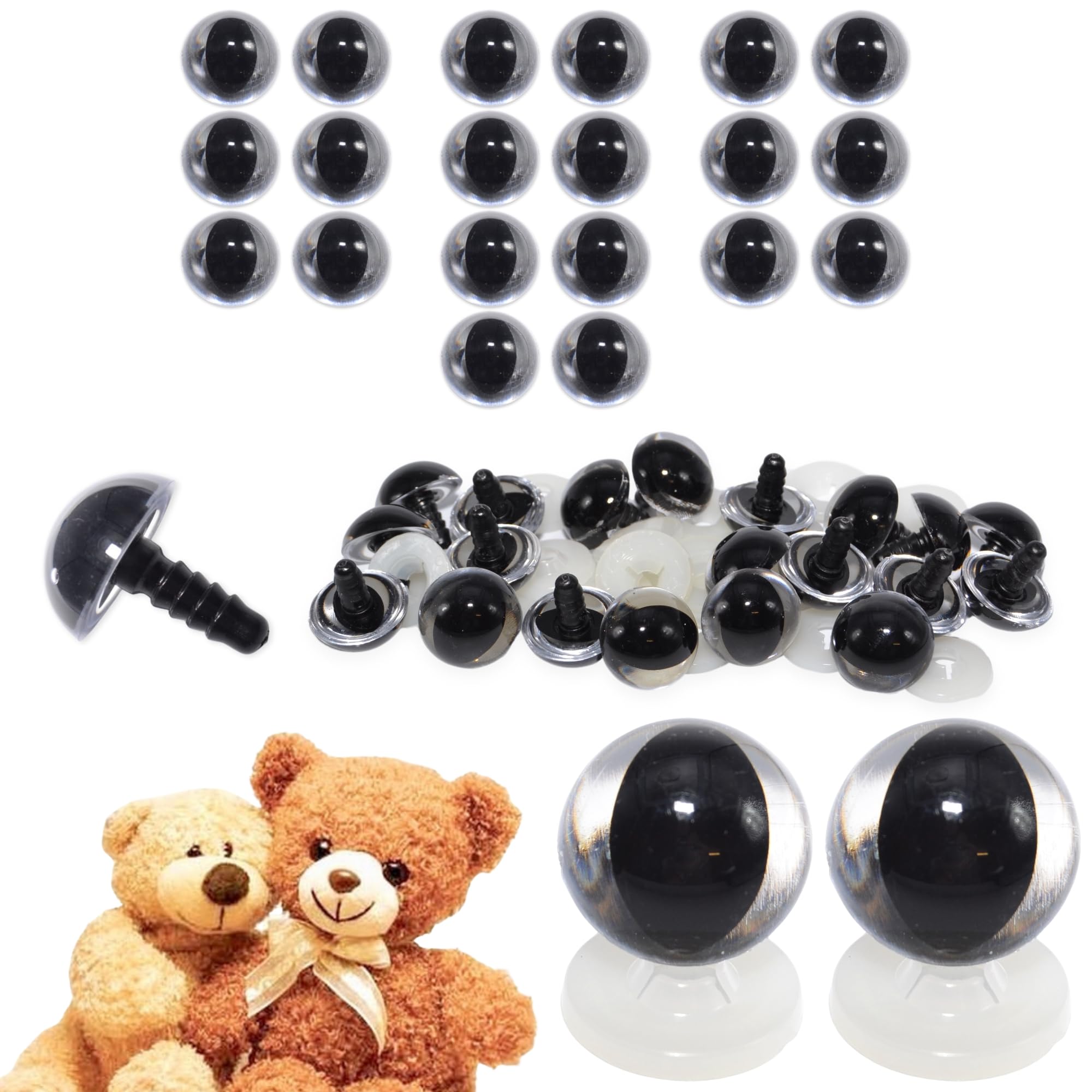celloexpress 21mm Clear Cats Eyes with Plastic Backs - Transparent Safety Eyes for Soft Toy Teddy Bear Animal Making (Pack of 10 Pairs)