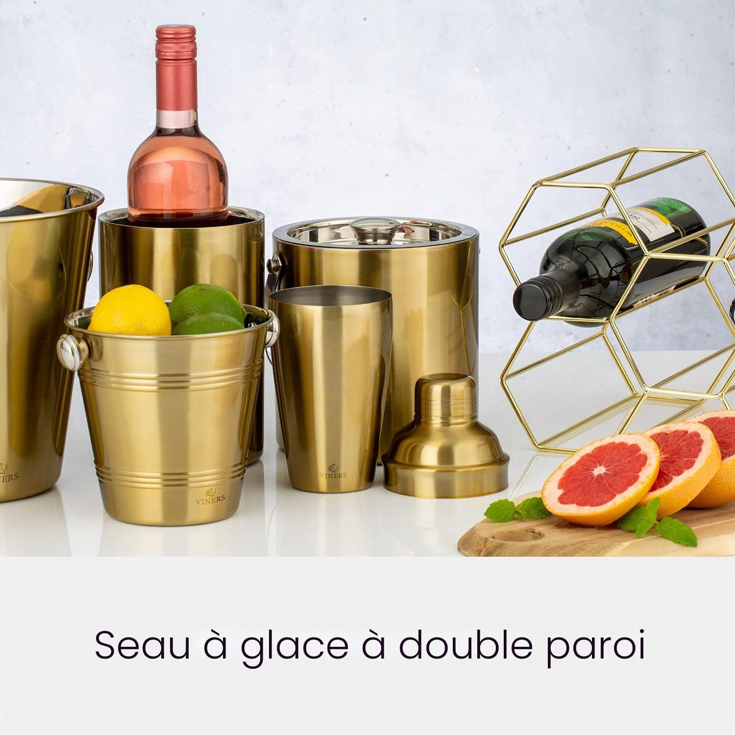 Viners Barware Seau à glace double paroi Doré 1,5 l