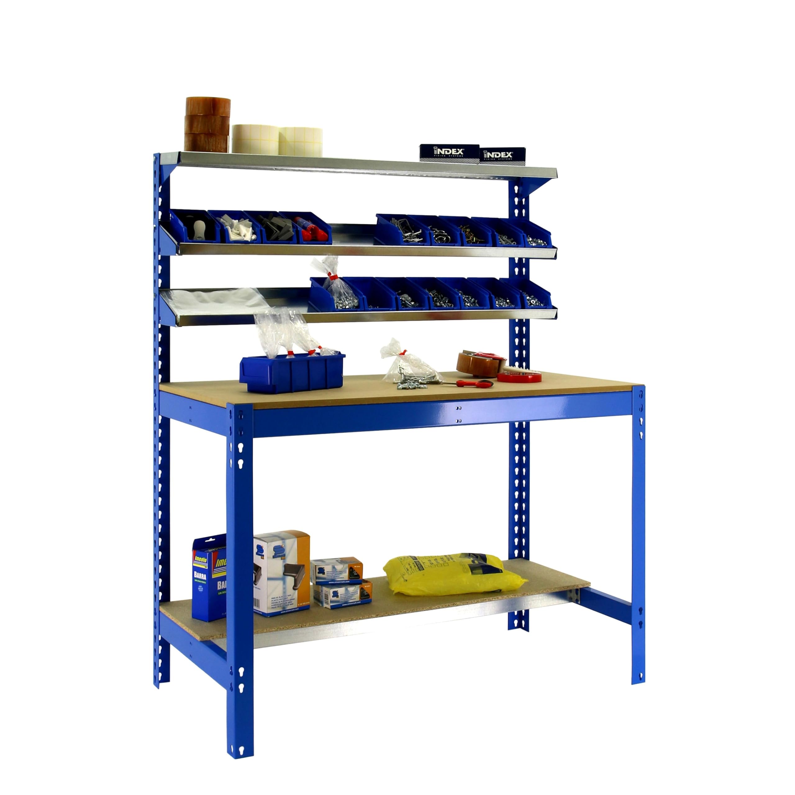 Simon Rack Banco de Trabajo con 3 repisas 910x610 mm - BT1 | Capacidad Carga 400 kg, Pintura anticorrosión, Azul , Montaje sistema clic