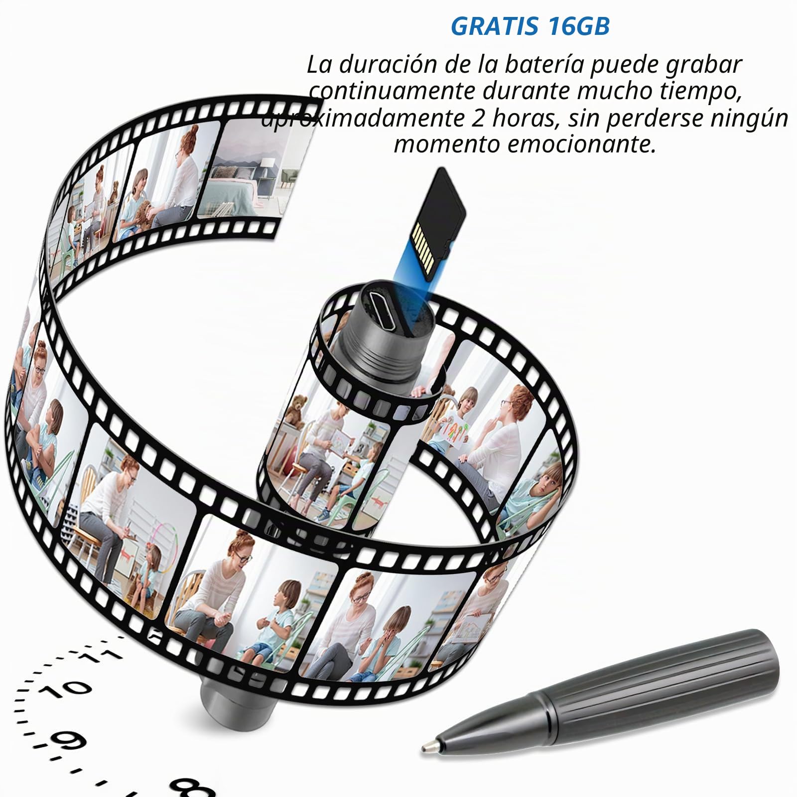 OTADUG Cámara espía con bolígrafo, 16GB Bolígrafo con cámara Oculta, 1080P Cámara Oculta con Monitoreo de Movimiento, Grabación de Video y Audio