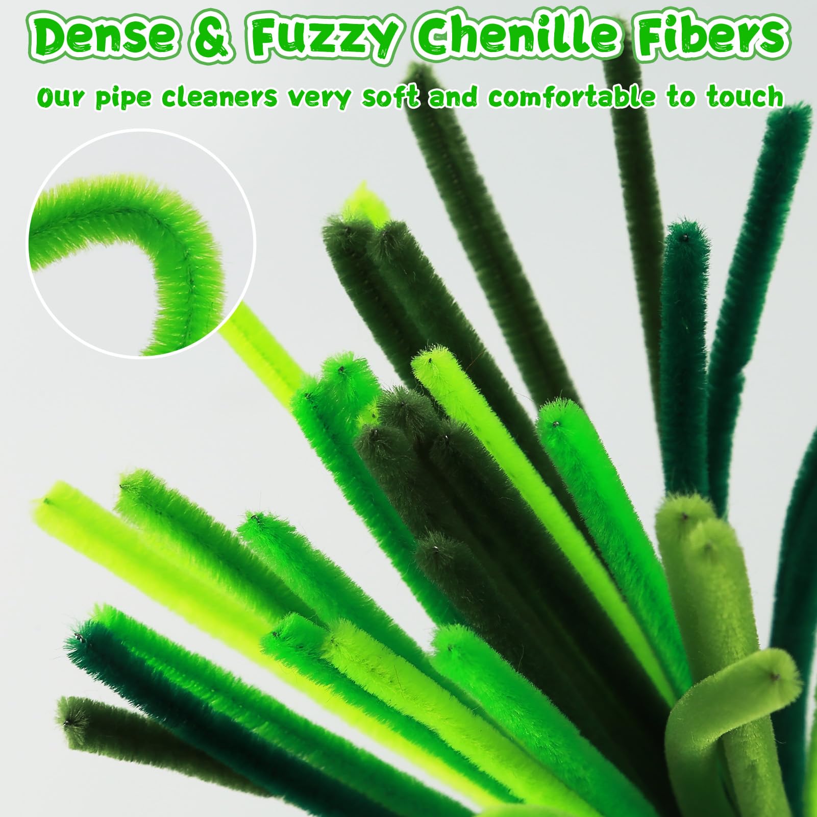 Pfeifenreiniger, Bastelbedarf, grüne Pfeifenreiniger, Bulk, 360 Stück, 30,5 cm, flauschiges Chenille-Stiel-Set für kreative lustige Sachen, Dekorationen, Projekte, Kunst und Handwerk für Kinder