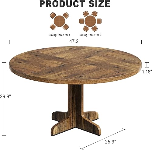 Miniatura 2 de IDEALHOUSE Mesa de comedor redonda para 4, mesa de comedor circular de 47 pulgadas con base de madera para cocina, sala de estar (solo mesa), marrón