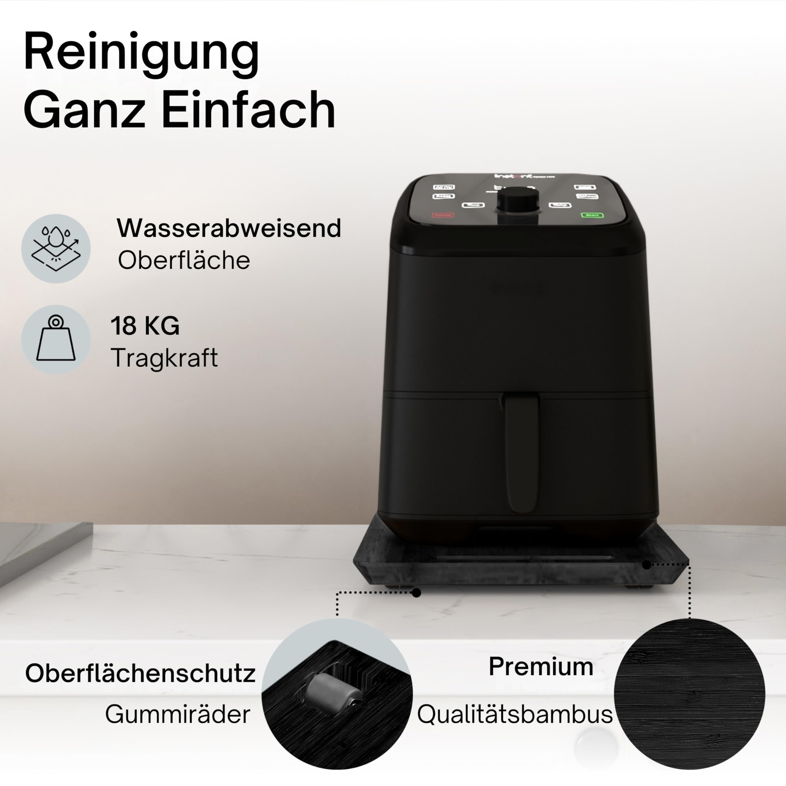 Ibyx Bambus Gleitbrett mit leisen Rollen – Heißluftfritteuse, Kaffeemaschine & Multifunktions-Küchenmaschine - Verschraubt, 18kg belastbar - Passt unter Hängeschränke