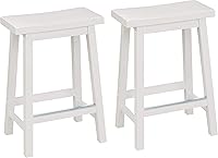 Vista 8 de Yaxa Basics Taburete de bar de madera maciza con asiento de silla de montar para mostrador de cocina con reposapiés, fácil montaje - altura de 29