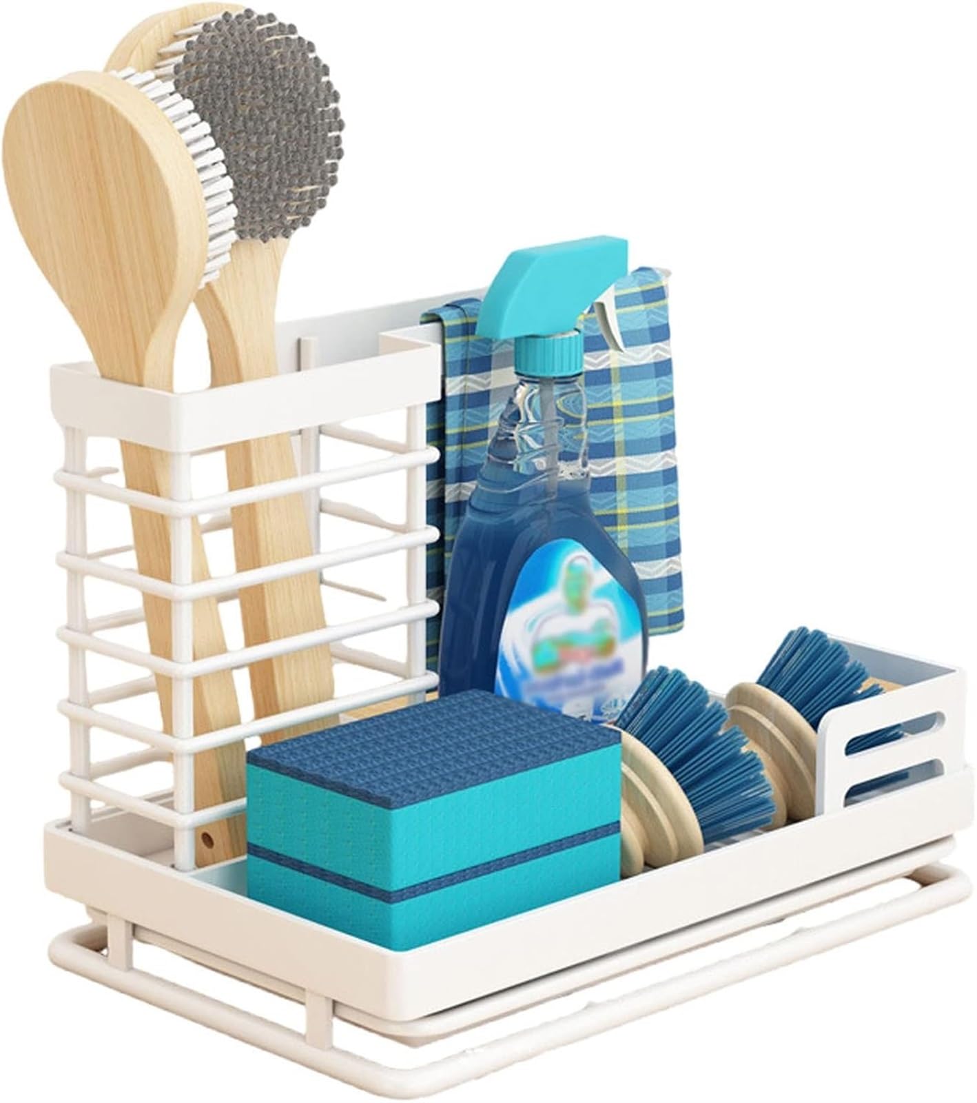 Large Space Saving Kitchen Storage Tray Countertop Sink Caddy Organizer Rack for Sponge Dish Cloth Brush Scrubber Soap