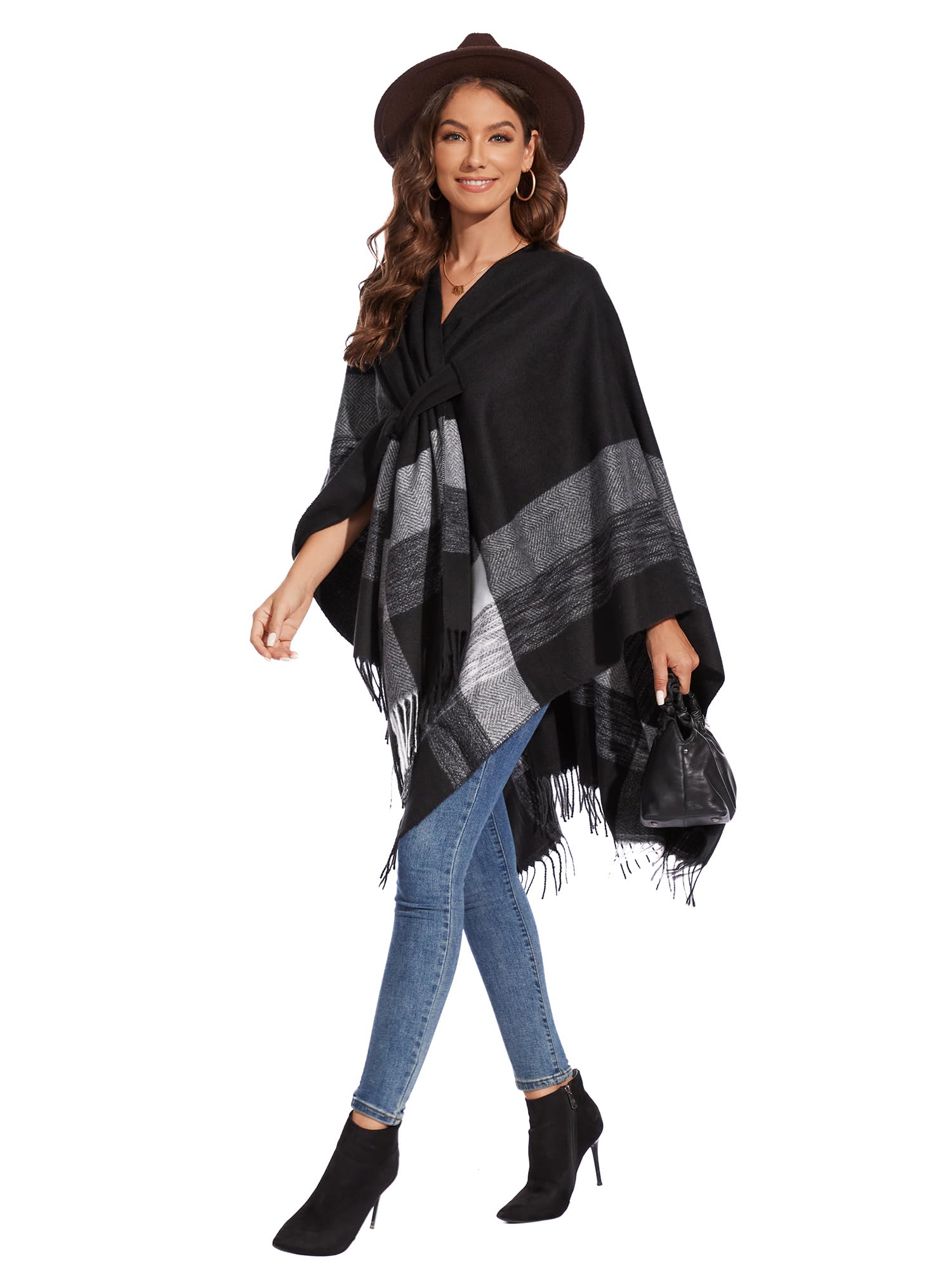 colornival Elegante Mantella da Donna con Fronte Aperto Poncho Morbido, Adatto per Primavera, Autunno e Inverno