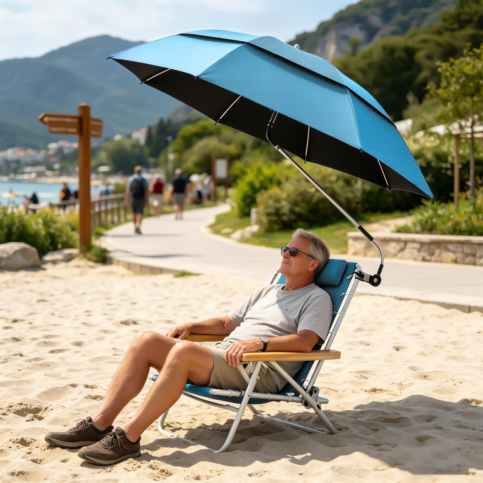 Generisch - Silla – Sombrilla UPF 50+ protección UV, doble techo | Tumbona de playa para tomar el sol, viajes, vacaciones en la playa, camping, picnic, patio, silla de ruedas, carrito de golf