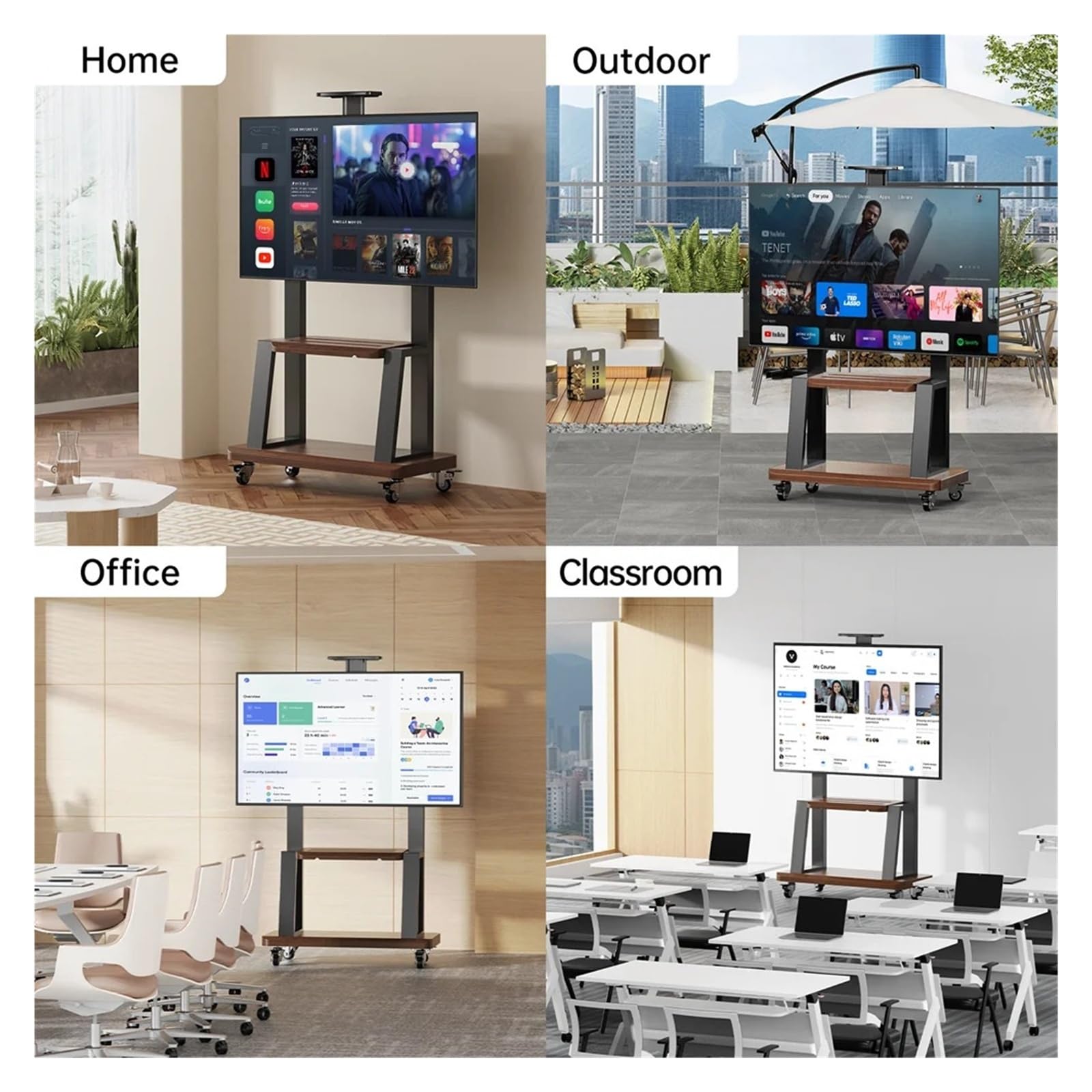 Soporte de TV móvil con Ruedas para televisores de 32 a 75 Pulgadas, Altura Ajustable, Soporte de Suelo portátil con Estante, Compatible con VESA máx. 600 x 400 mm (Negro)