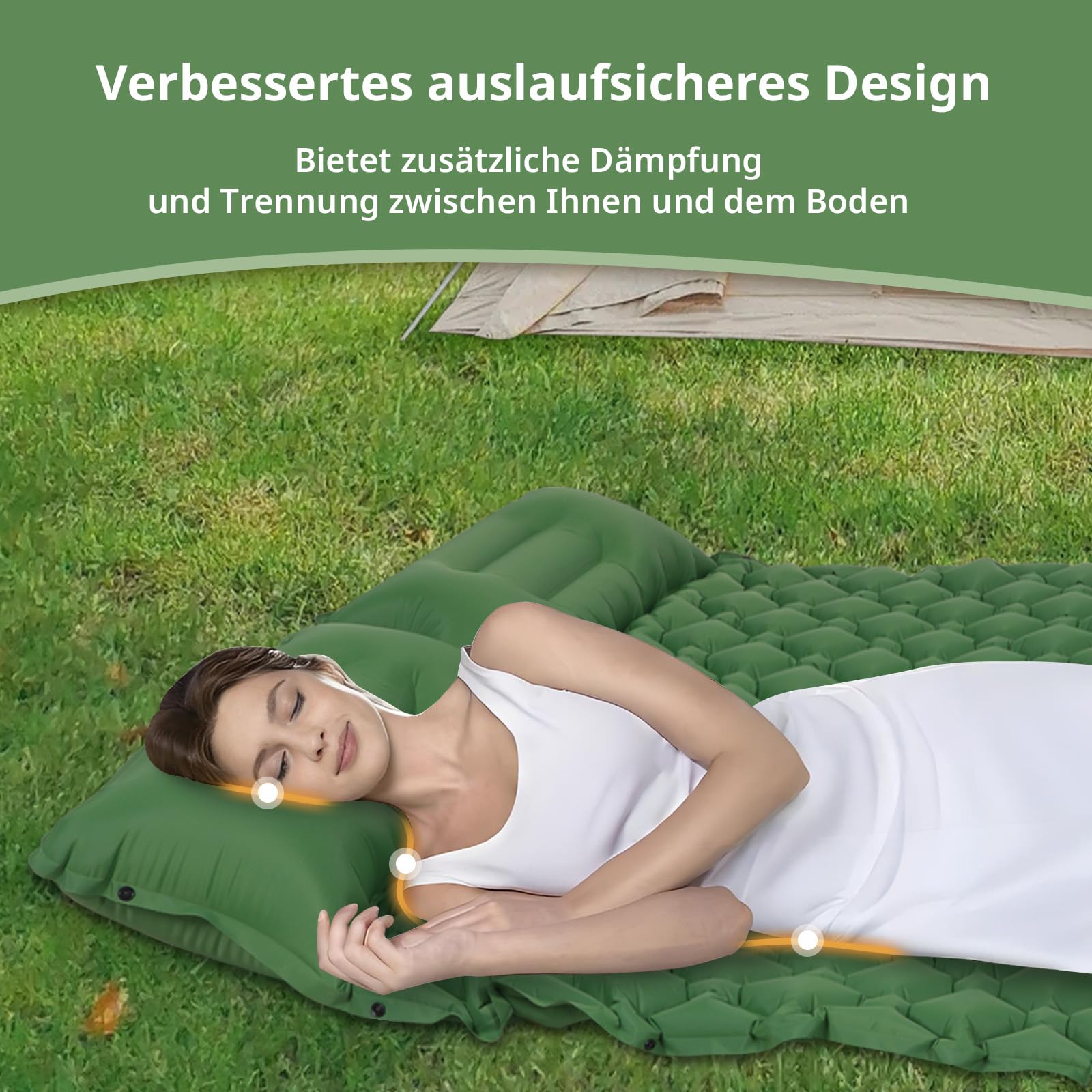 Materassino autogonfiabile per 2 persone, materassino da campeggio con pompa, ultraleggero con cuscino integrato, impermeabile, per esterni, escursioni, 120 x 190 cm (verde)