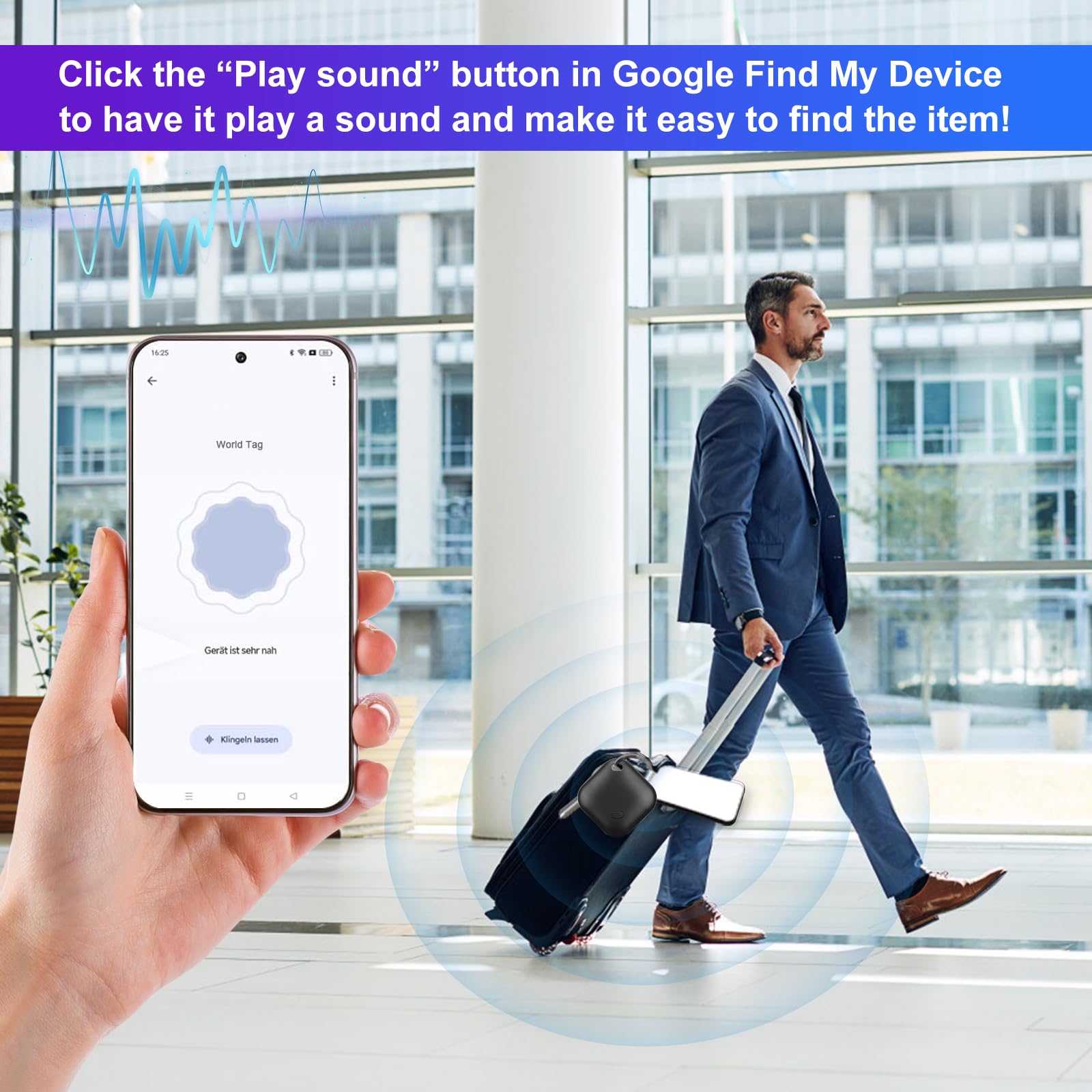 GPS Tracker Android ohne ABO, [Google Offizielle Zertifiziert] Smart Tracker Android kompatibel mit Google's Find Hub-App, Mini Tracker wasserdicht IP68 für Schlüssel Gepäck Geldbörse