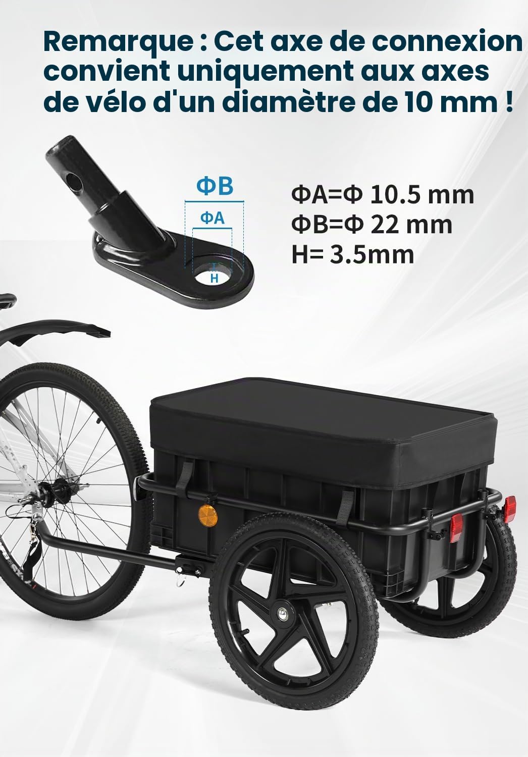 Remorque de vélo 2 en 1 avec barre coulissante, cadre fer robuste, pneus 40 cm, charge 40 kg