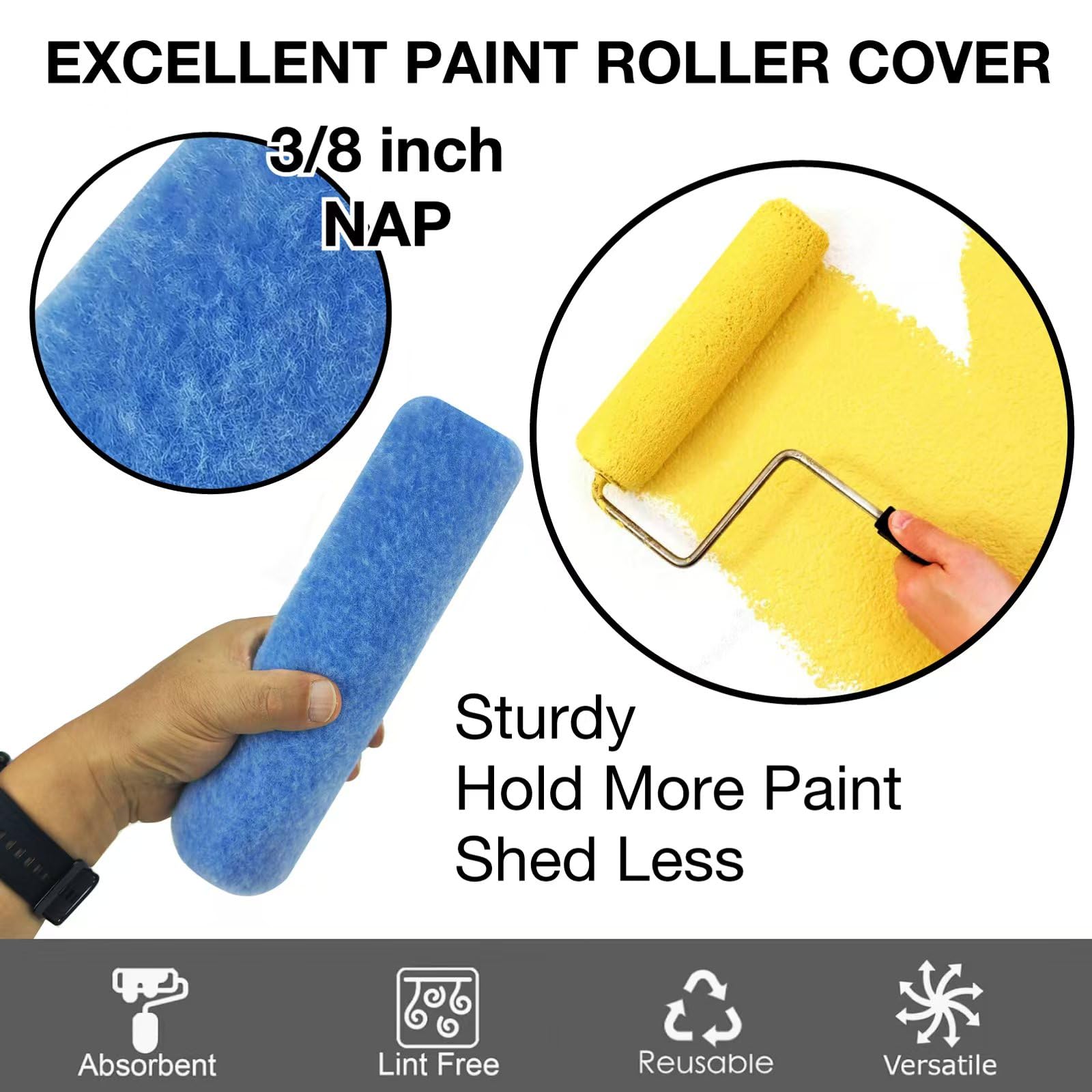 18 manicotti per rullo da 22,9 cm, per pareti da pittura e soffitto, copertura per rullo da 3/8 per rullo da 22,9 cm, fibre dense tengono più vernice e vernice in modo uniforme su