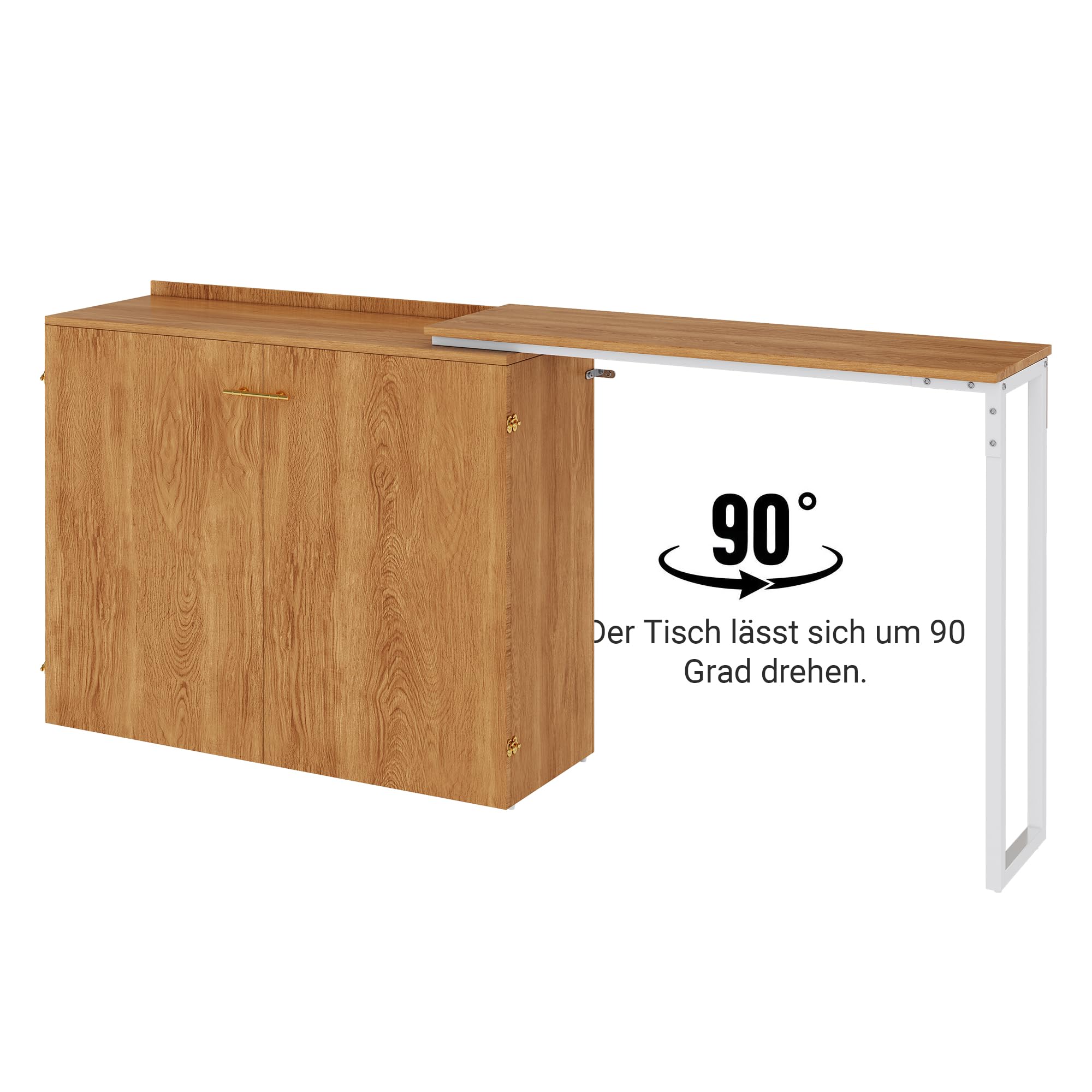 Merax Klappbett 90x200 cm, mit drehbarem Schreibtisch & Matratze, platzsparendes Schrankbett mit Rollen, faltbares Wandbett für kleine Räume, Gästezimmer & Homeoffice, inkl. Matratze