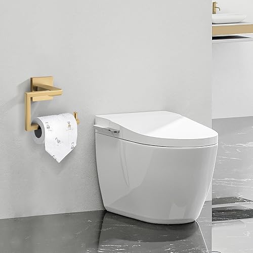 Miniatura 6 de YACVCL Toallero y soporte de papel higiénico dorado cepillado, juego de accesorios de baño, barra de anillo de toalla de mano de acero inoxidable,