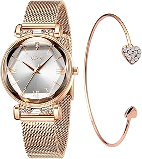 Damenuhr Armreif Wasserdicht Armbanduhr: Damen Edelstahl Mode Elegant Beiläufig Designer Quarzuhr - Geschenke Uhr für Frauen Set