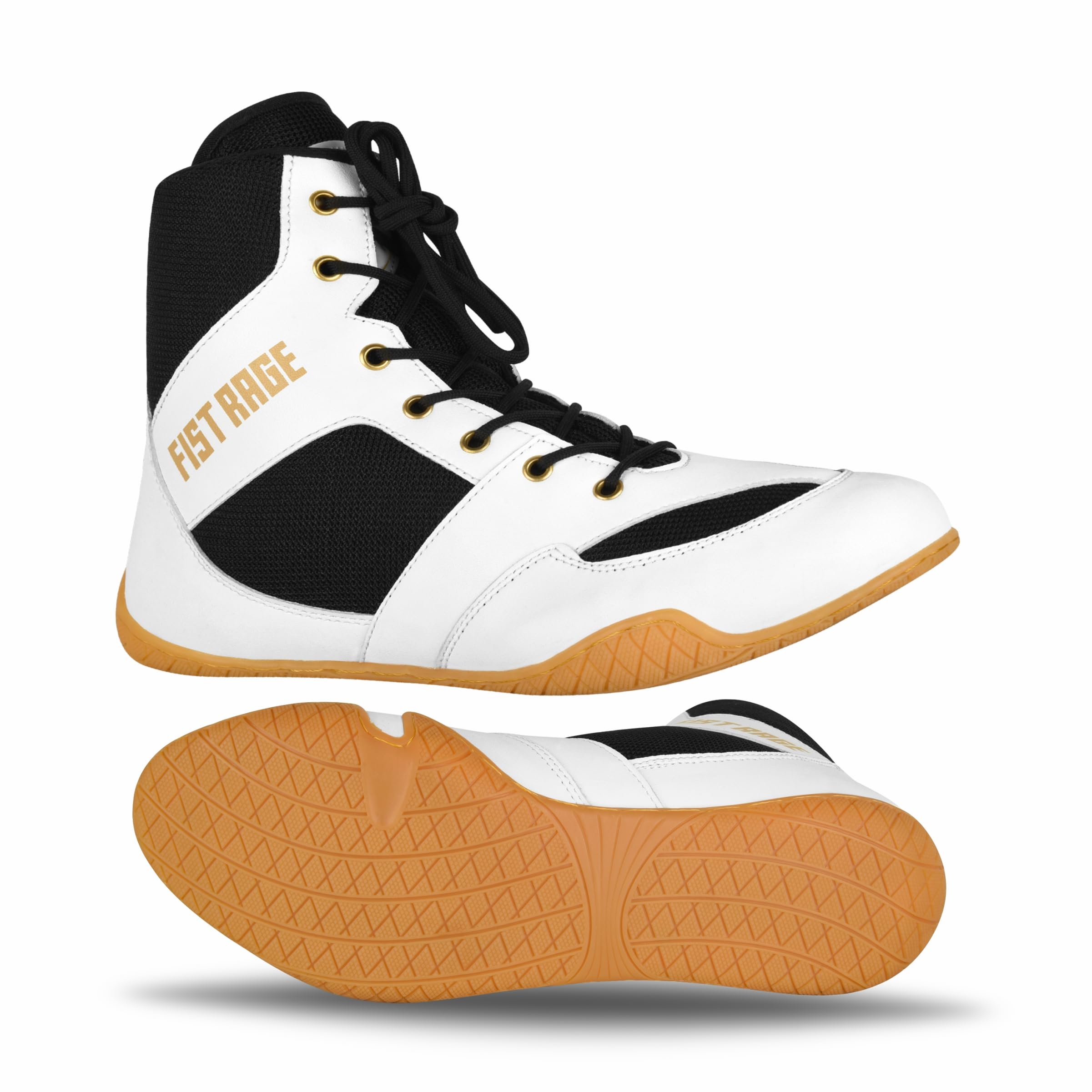 FISTRAGE Boxing Shoes Lightweight Microfiber Leather Kickboxing Training and Fighting Boots Pro Fighters with Mesh and Rubber Sole for Extra Grip - Ventilated Design - Men, Women, Kids Sizes Along With Sting Bag