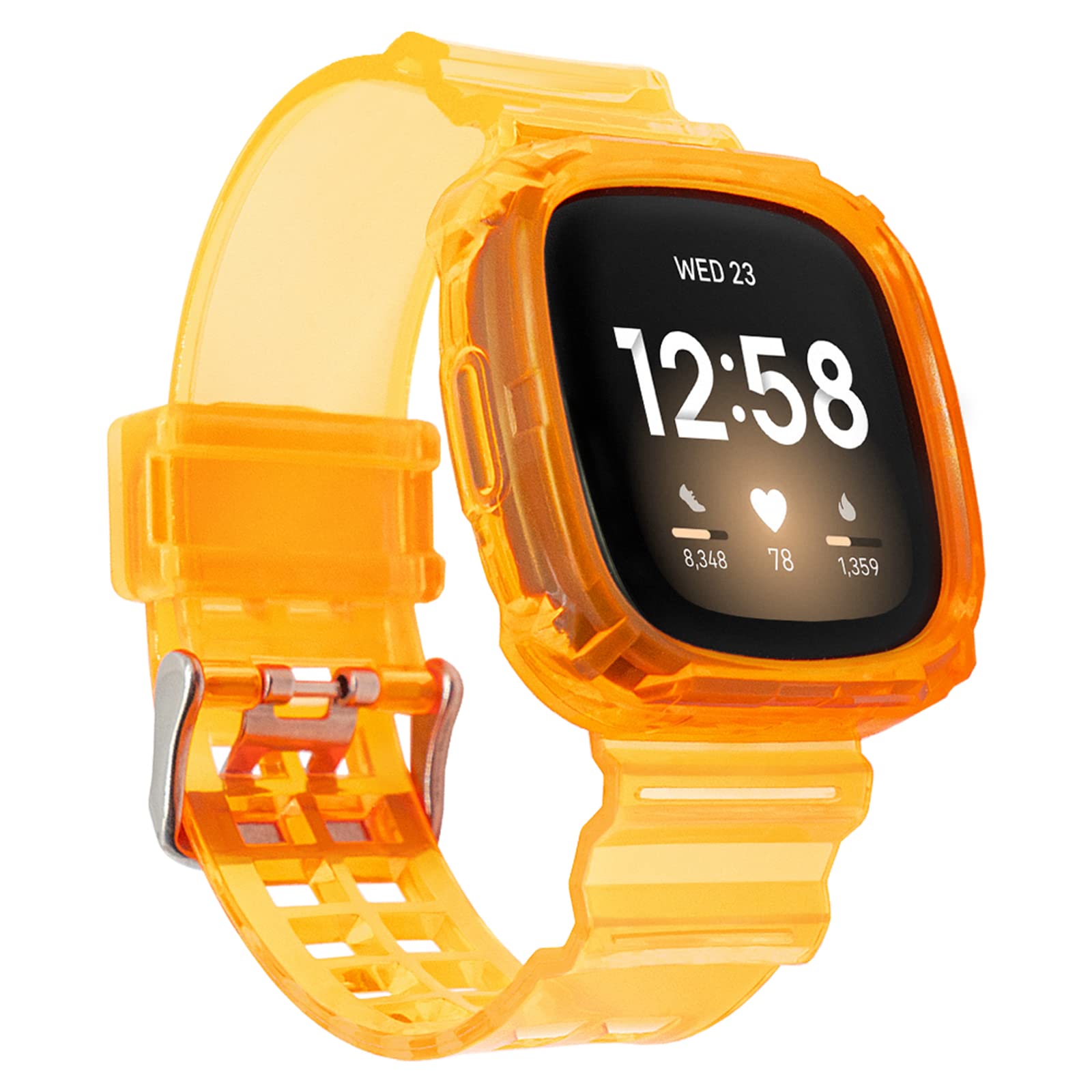 Afoskce 2Pack Compatible with Fitbit Versa 4/Fitbit Versa 3/Fitbit Sense/Fitbit Sense 2 Bands for Women Men, Adjustable TPU Clear Bumper Protective Case Replacement Strap for SmartWatch Accessories