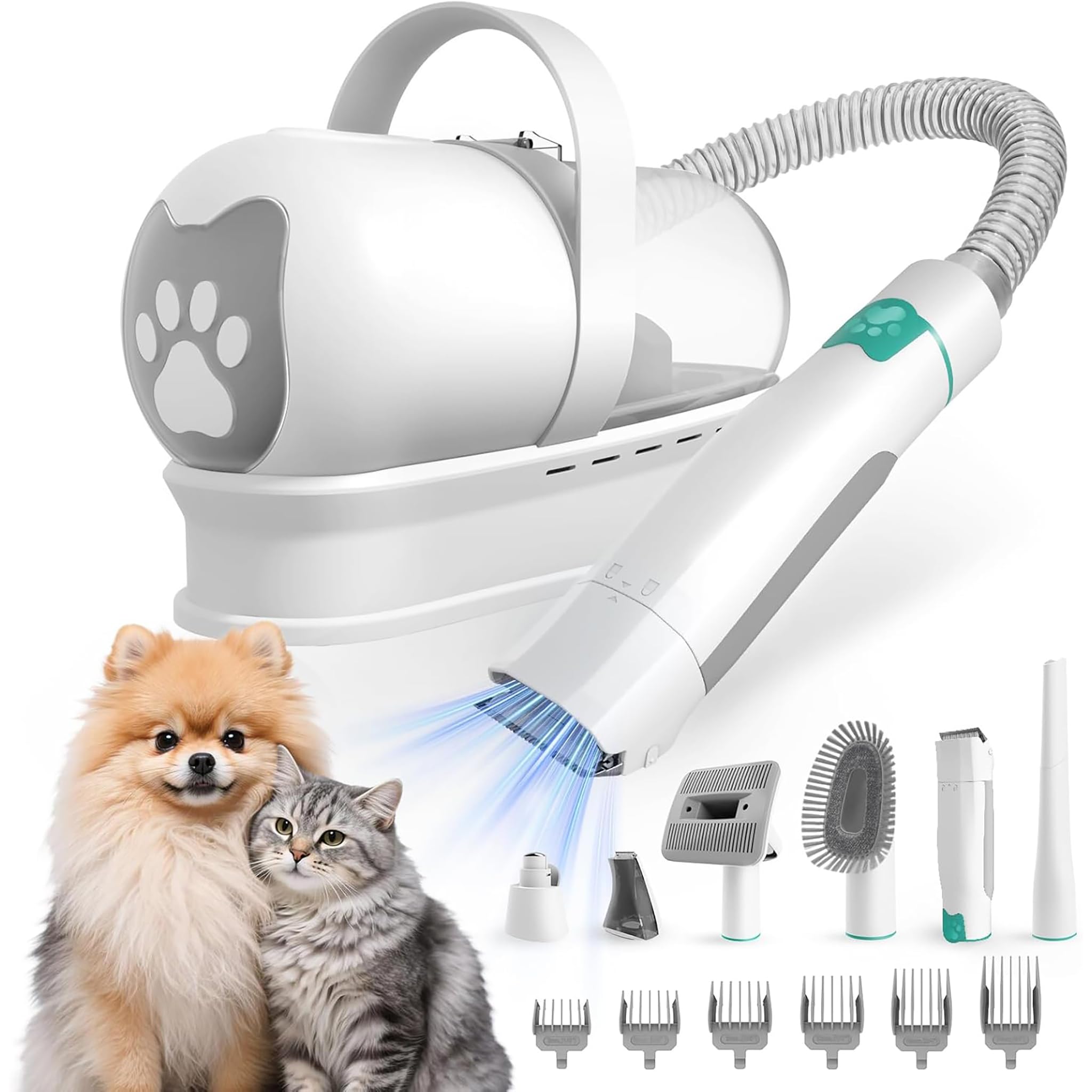 2026 New Dog Grooming Kit, Pet Grooming Vacuum with Pet Clipper Nail Grinder, Dog Hair Vacuum with 6 Pet Grooming Tools for Dogs Cats Shedding Grooming