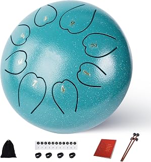 Steel Tongue Drum, 6 Inches 8 Notes Tongue Drum, Rain Drum for Outside Garden, Rain Chime Chakra Drum, Hand Pan Musical Instrument Gift with Bag for Adult Kids, Mallets for Meditation Yoga, Malachite