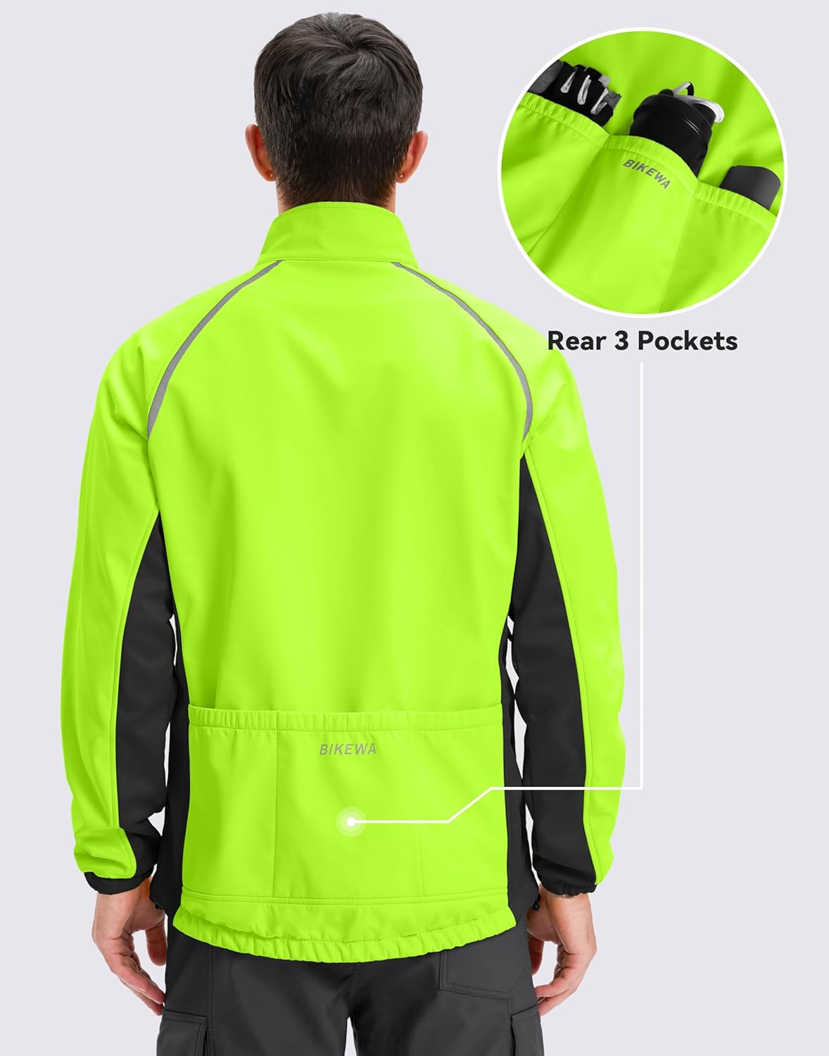 Bikewa Men's Winter Cycling Jackets Thermal Warm Water Resistant Bike Running Windproof Jacket - Image 3