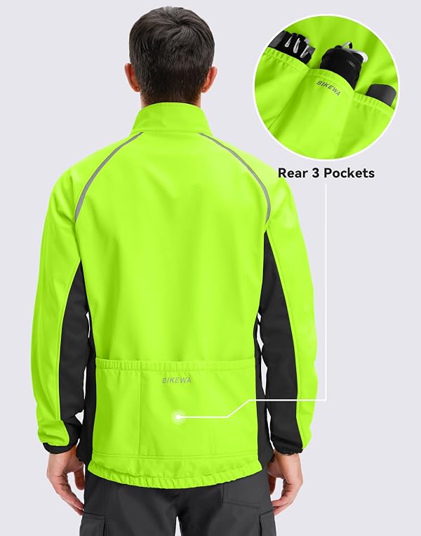 Men's Winter Cycling Jackets Thermal Warm Water Resistant Bike Running Windproof Fleece Cold Weather Mountain Biking Bicycle Riding Gear(Fluorescent Yellow/Black,S) by Bikewa - Image 3