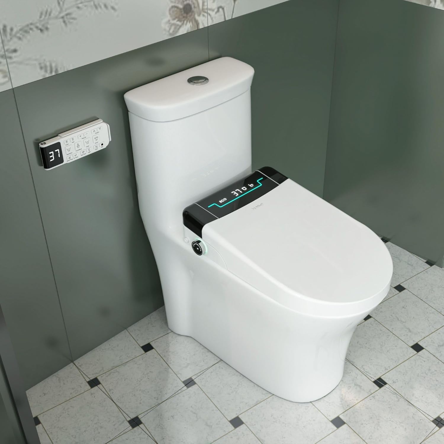 MEJE #001U-Electronic Bidet Seat for Elongated Toilets,Auto Open and Close,Temperature Display Heated Toilet Seat,Warm Air Dryer and Temp Controlled Wash Functions