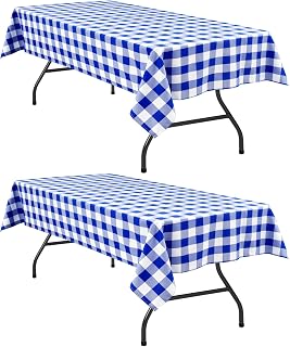 Hiasan Checkered Tablecloth 2 Pack, 54 x 80 inch, Royal Blue and White