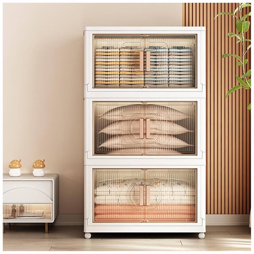 【送料無料・新品未使用】収納BOX　スタッキング　OBS板　キャスター付き Amazon.co.jp: キャスター付きスタッキング収納ボックス、 寝室