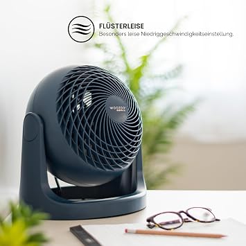 Woozoo® by Ohyama Powerful Quiet Fan / Table Fan Made in France 31 W 360° Rotation 3 Speeds For 23 m² Area - Woozoo PCF-HE18 - Blue Navy