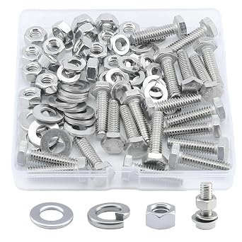 1/4-20 x1" Hex Head Screw Bolt20PCS, Lock Nuts,Flat & Lock Washers Kits,304 Stainless Steel 18-8,Fully Threaded