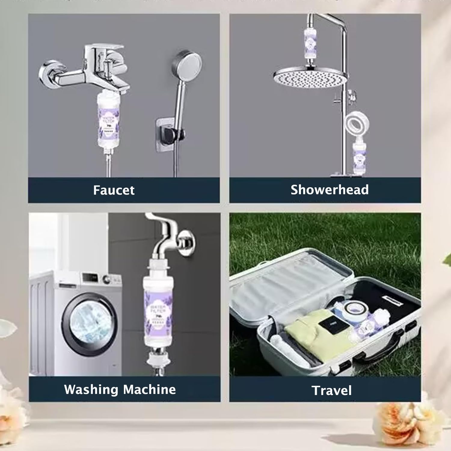 Vitamin C Shower Filter for Hard Water Filter + 2 Shower Aromatherapy Replacement Cartridge Bathroom Accessories Remove Chlorine Fluoride Heavy Metals Lavender