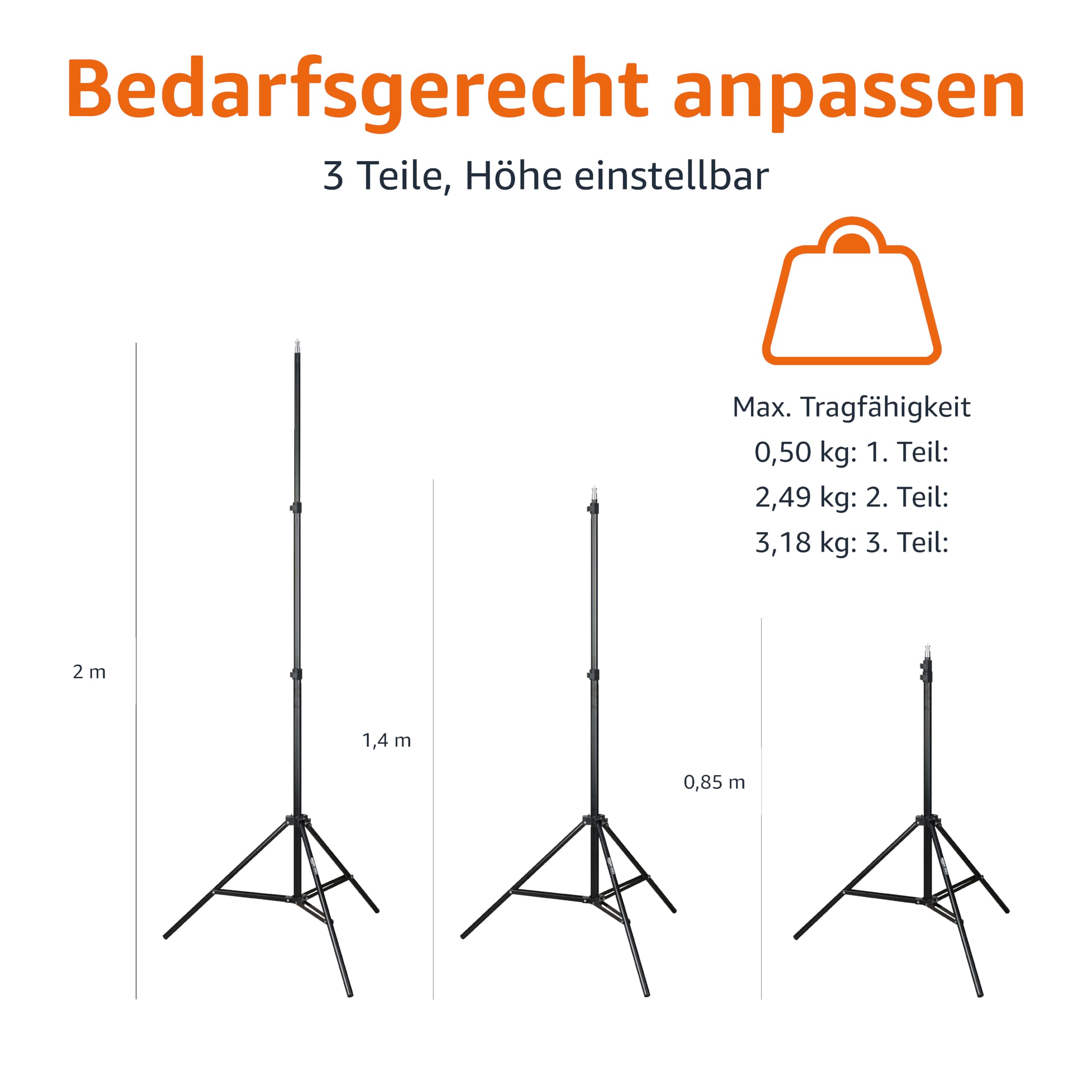 Amazon Basics 2er-Pack Aluminium 2,04 m Kamera Beleuchtungsstativ für Studio- und On-Location-Fotos, 821 g, Höhenverstellbar, Tragbar, Kompakte Aufbewahrung - Schwarz