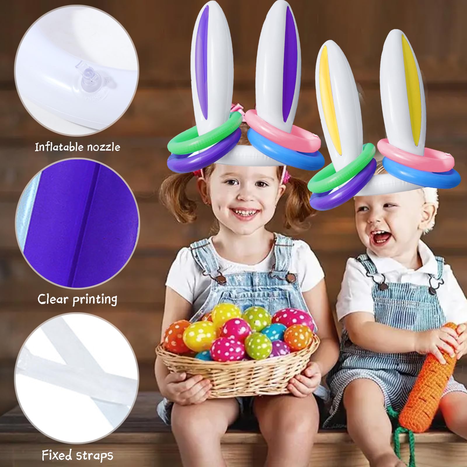 Jeu de Lancer d'Anneaux Gonflable pour Oreilles de Lapin, avec Anneaux et 1 Pompe,Jeu Exterieur Enfant Adulte,Amusant Jeux Gonflable Piscine pour Jardin Fête Pâques Party