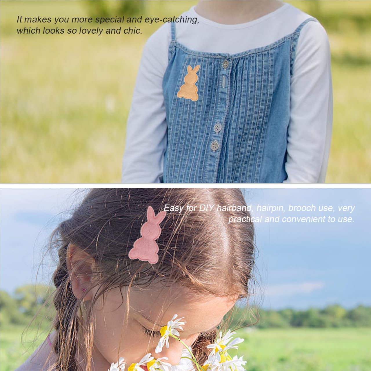 50pcs Cute Rabbit Iron on Patches, Bunny Sew Appliques Repair Patch DIY Crafts for Hair Cilp Clothes Hat Shirt Bag Jeans Jacket Decorations