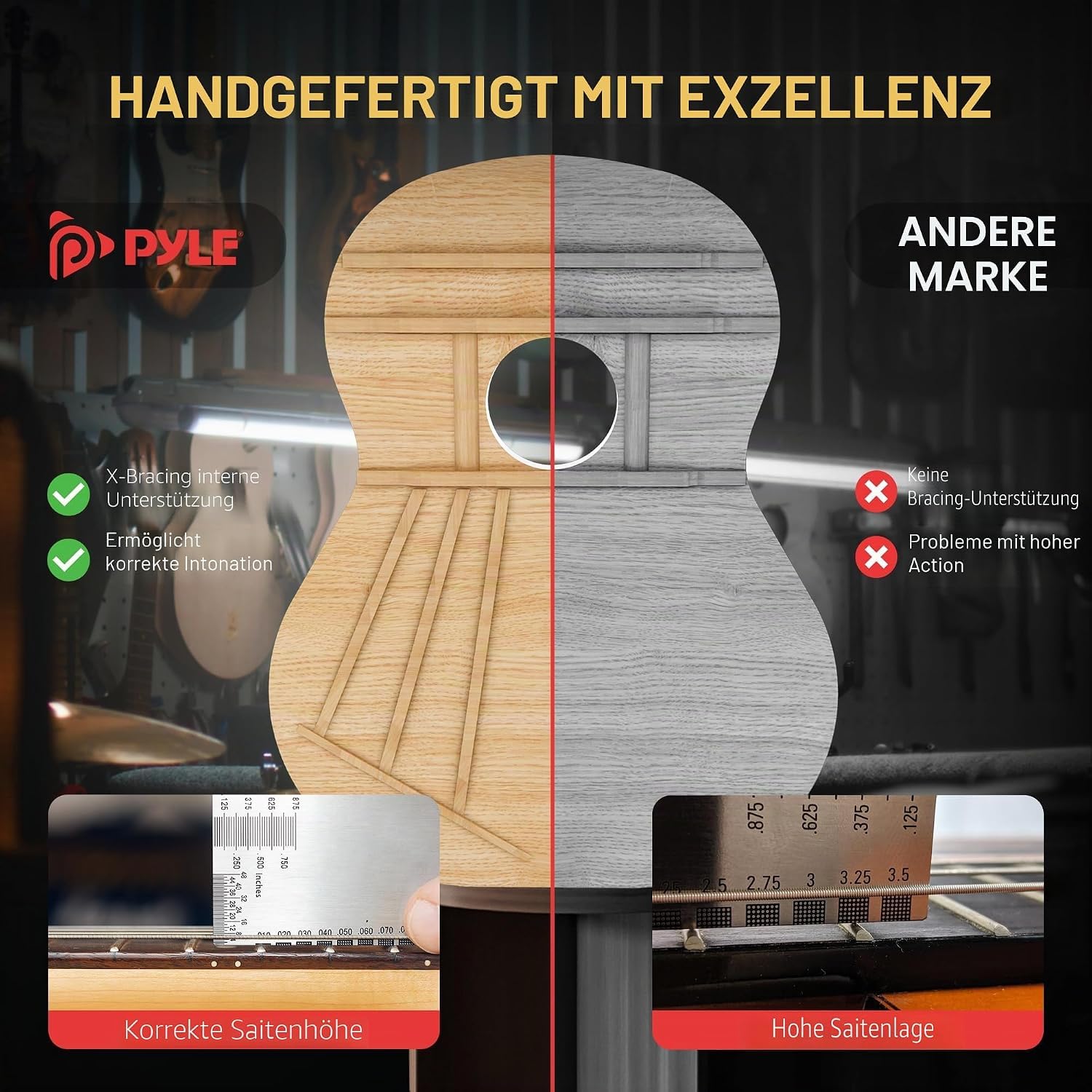 Pyle Konzertgitarre, Rechtshändig, 1/2 Größe, Sunburst