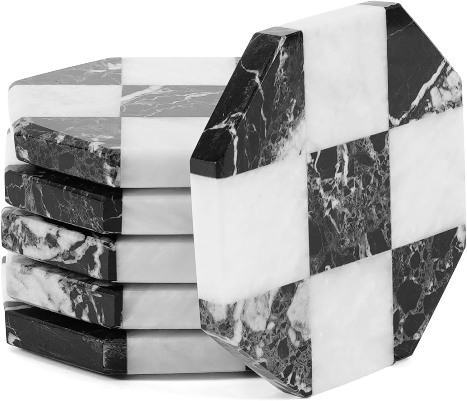 Marble Coasters Set of 6, White & Green Onyx Handmade 4 inch Stone Star Coasters, Elegant Table Coaster for Drinks, Durable Kitchen Décor & Home Accessories