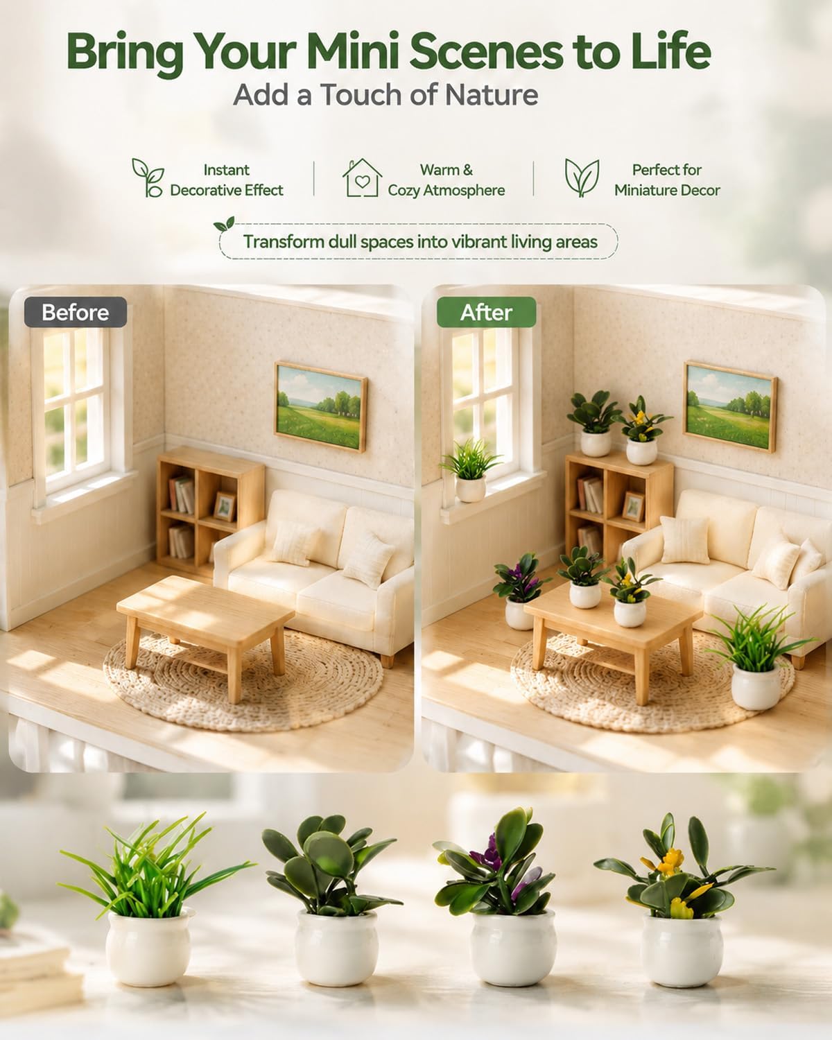 4 Pcs Doll House Plants, Miniature Potted Plants for Dollhouse Decor, Realistic Mini Plants Dollhouse Accessories for Living Room, Bedroom, Garden Scene Decoration image 3